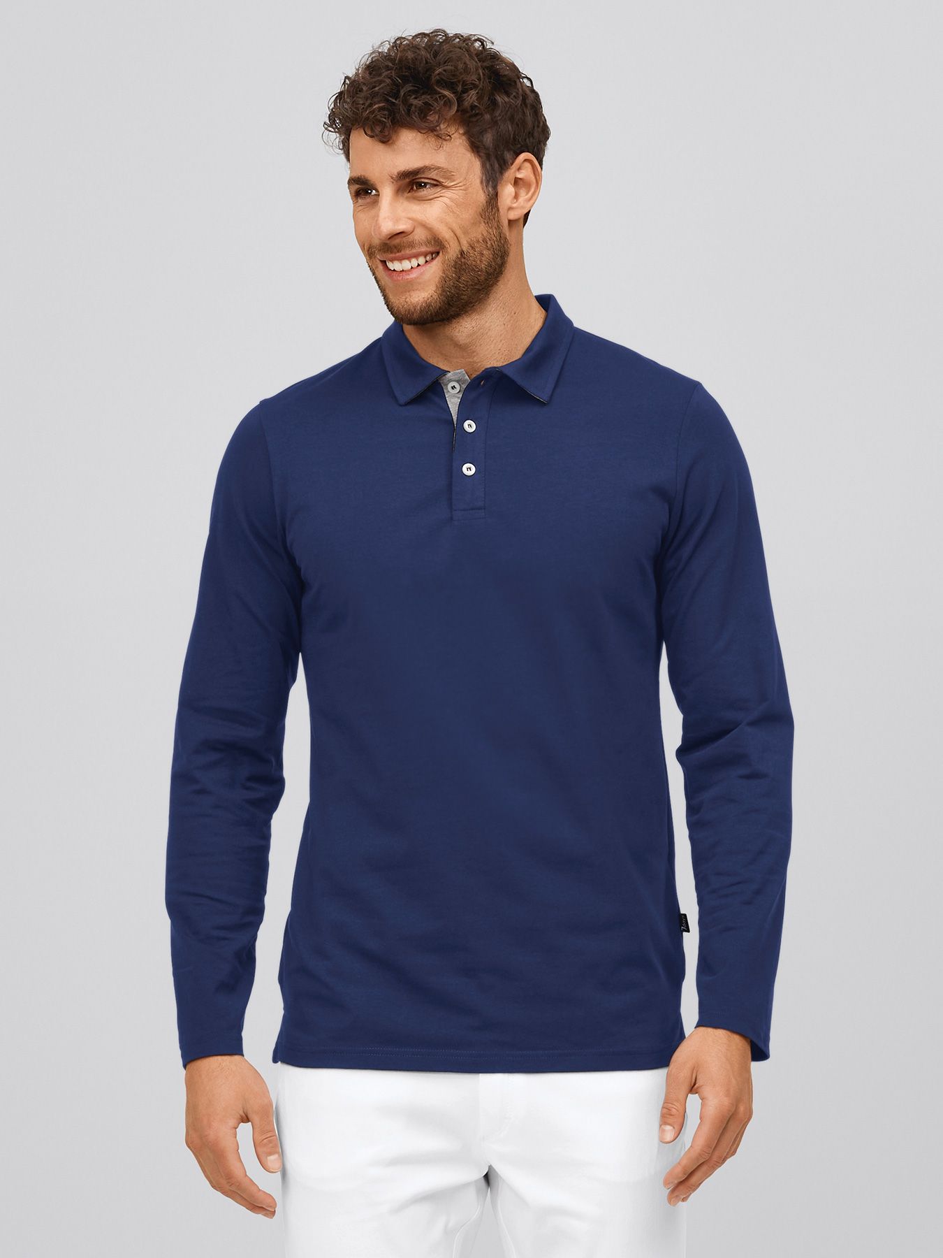 Langarmshirt ALGIER mit Kragen, Single Jersey 
