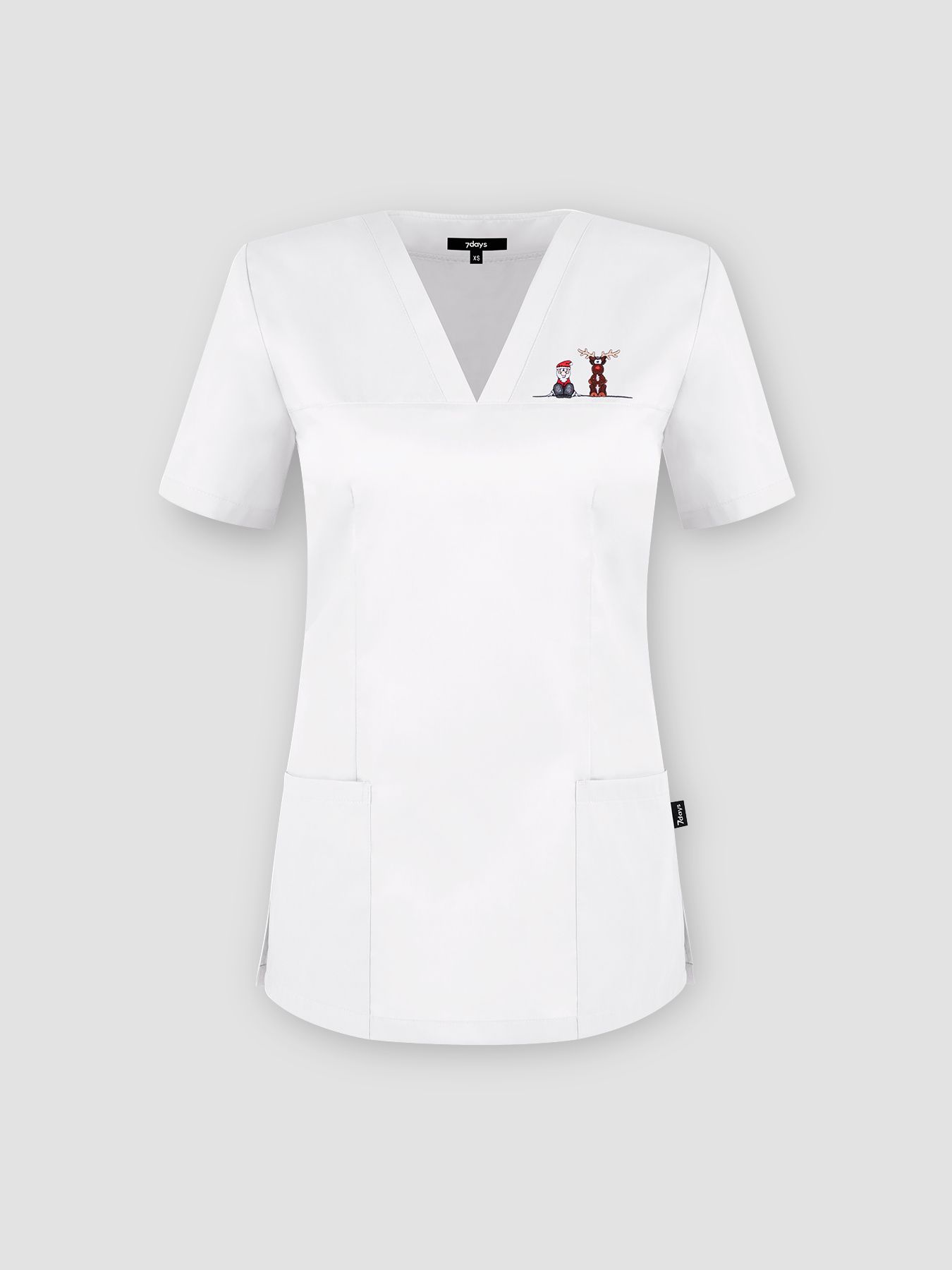 Weihnachts Kasack Damen – Stretch Schlupfkasack Mit Weihnachtsdruck, V-Ausschnitt, Tasche