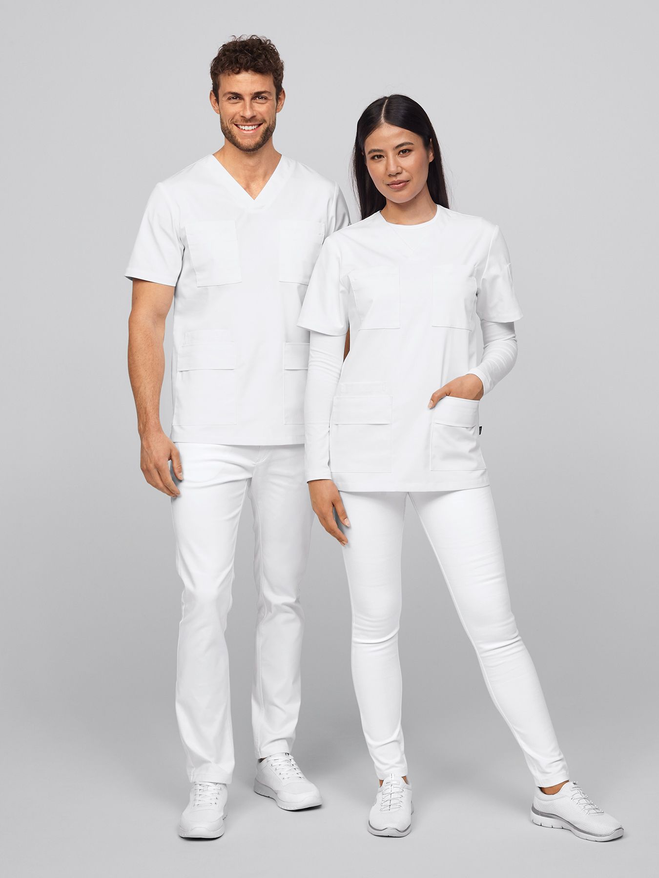 Unisex Kasack BRISTOL - weiß - mit 12 Taschen