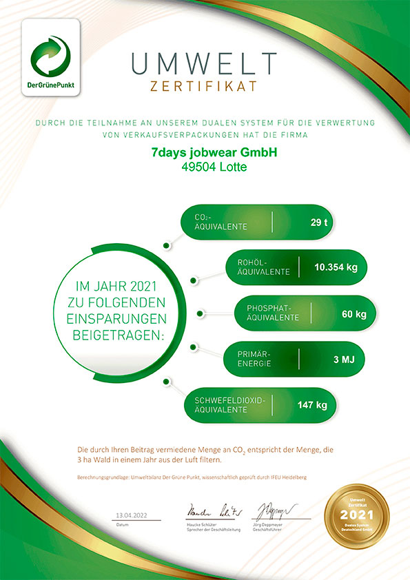 Umweltzertifikat Grüner Punkt 2021