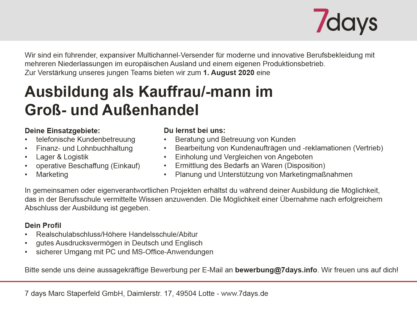 Anschreiben Bewerbung Kauffrau Im Groß Und Außenhandel www.7days.de